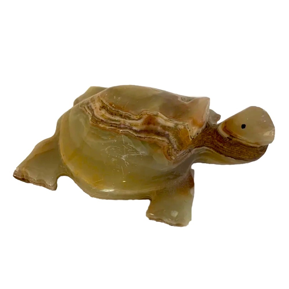 Super Cute Vintage Onyx/Marble Hand Carved Turtle 4” Brown Tan Neutral Colors